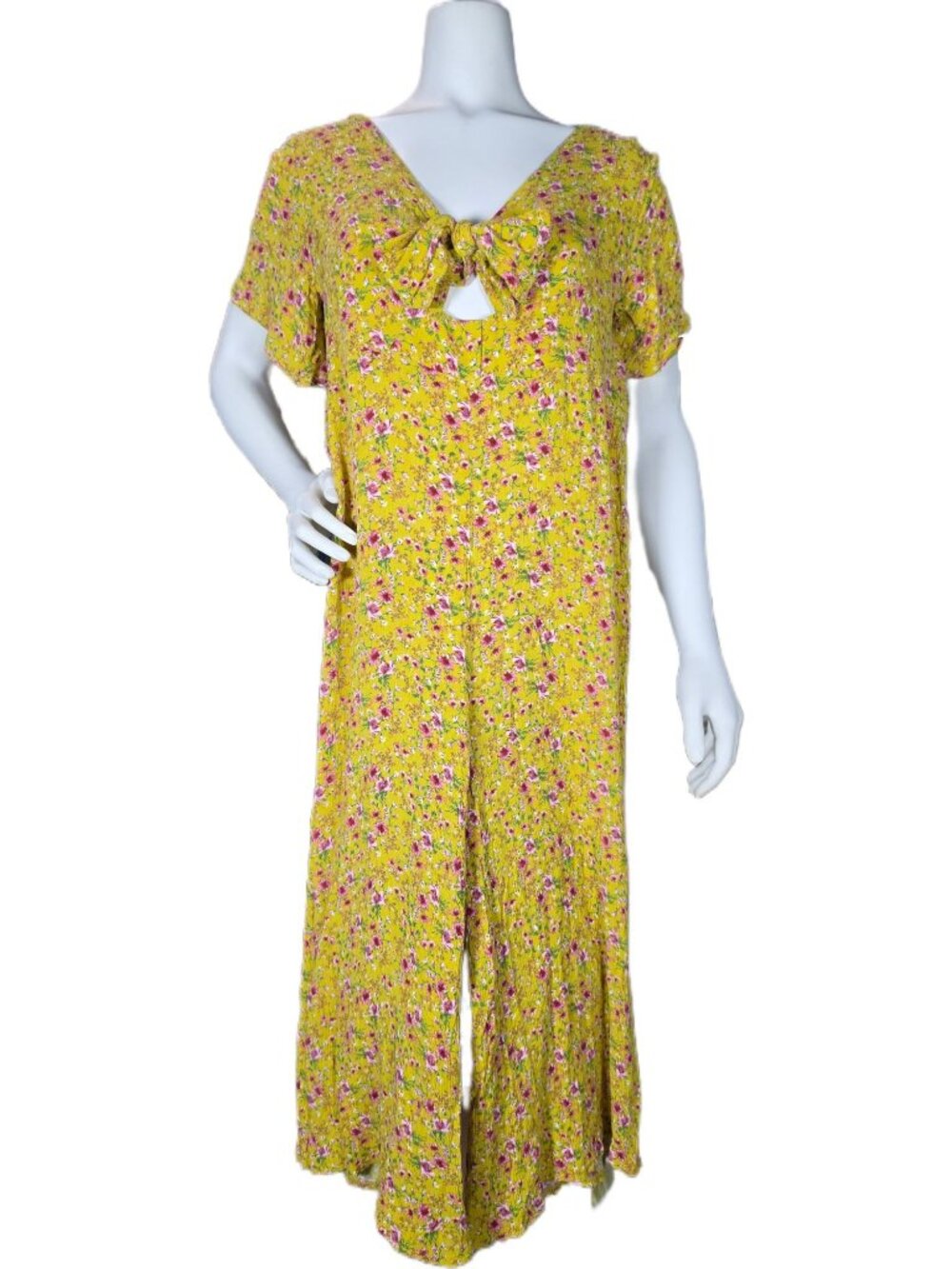 Blue Rain Francescas Elissa Floral Wide Leg Jumpsuit M Gold Boho Flutter Sleeve